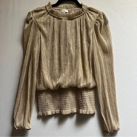 Joie shimmer gold mock neck long sleeve blouse Sz M - Picture 2 of 10
